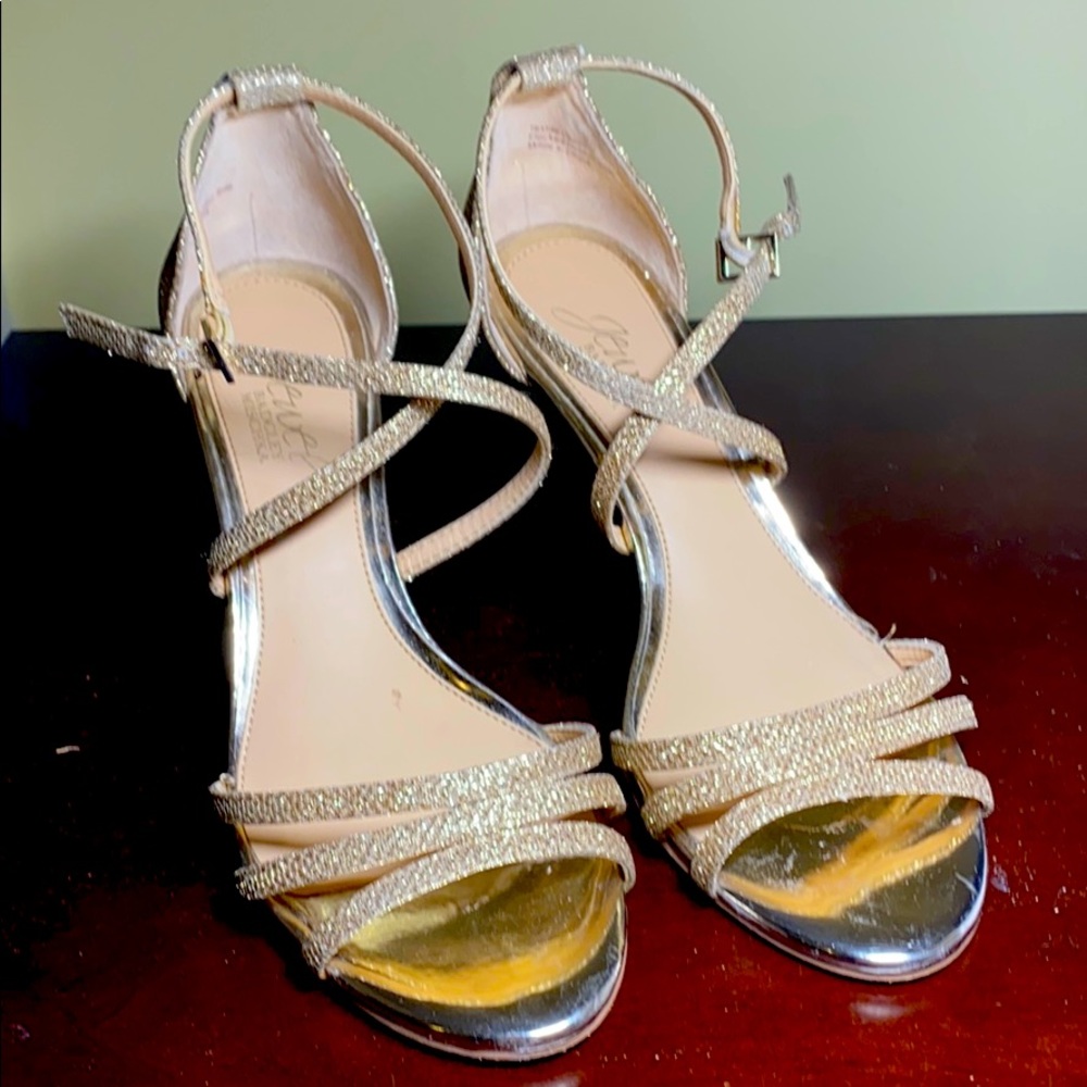 Jewel glittery gold wedge heels strappy